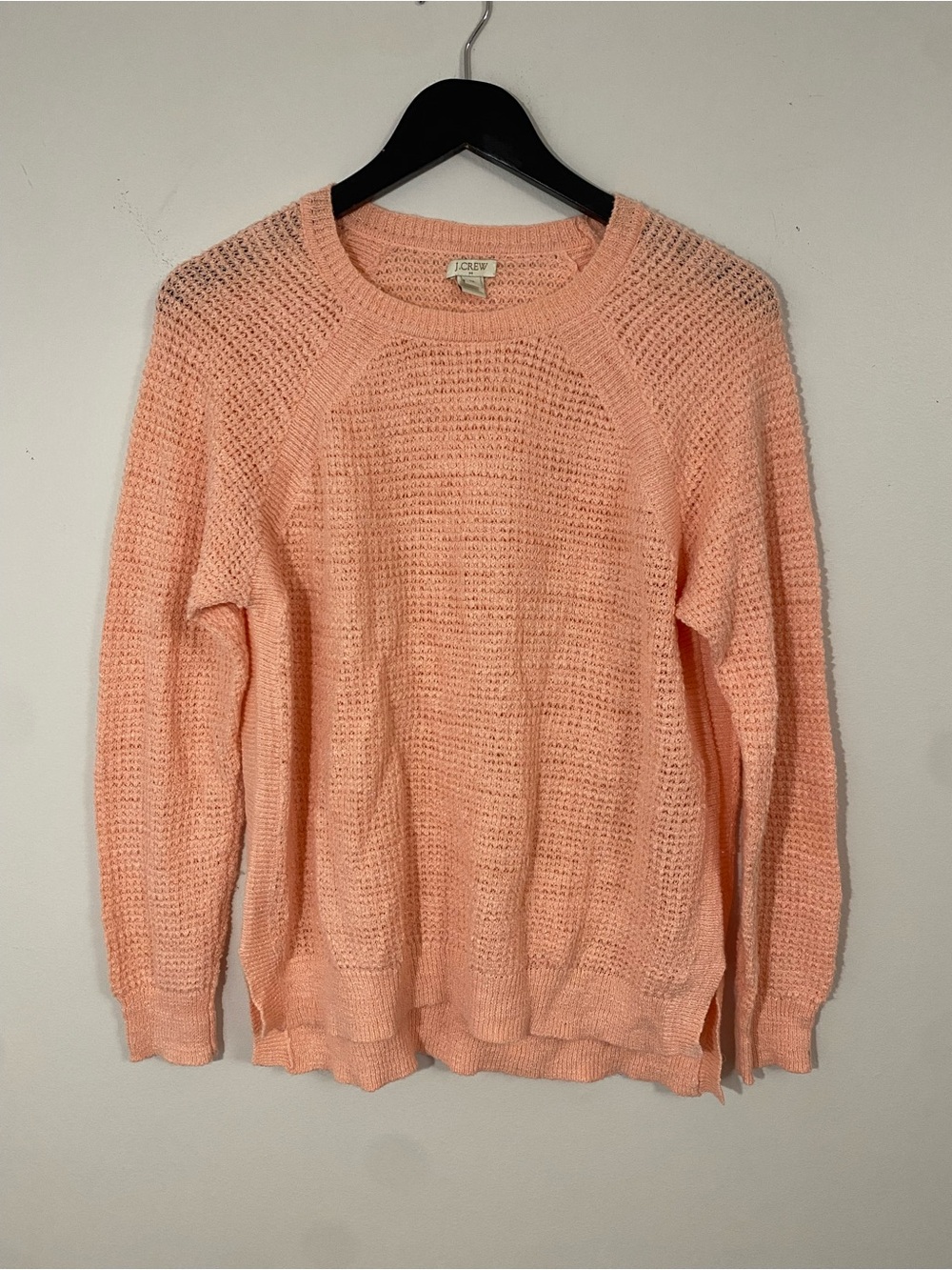 J. Crew Peach Open-Knit Crewneck Sweater Linen blend Medium